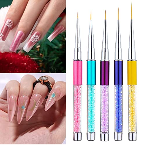 Unihuby Nail Art Pinsel Liner, 5 Stück Nagel Pinsel Gel Nailart Pinsel Blume Strass Stange Zeichnung Nagelgellack… – Bild 4
