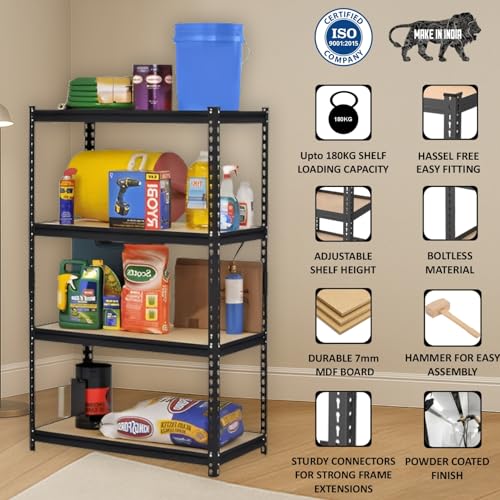 Image of JD FRESH 4-Tier Extra Large Metal Shelf Rack /60x36x18 Inch Adjustable Boltless Shelving Unit /Heavy Duty Display Rack Organizer for Garage /Kitchen /Warehouse /Tool-Free Assembly and Rust-Resistant