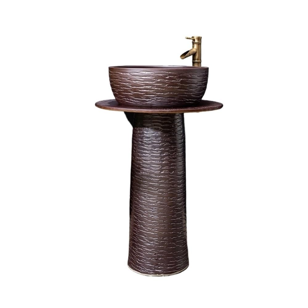 Freestanding Bathroom Sink Balcony Ceramic Pedestal Sink Integrated Bathroom Wash Basin with Faucet and Drain Kit Pedestal Sink