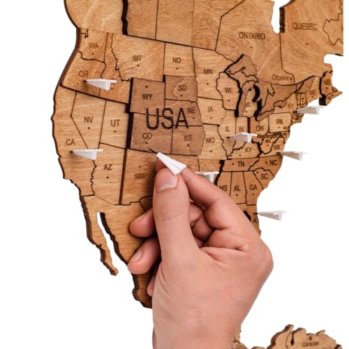 Image of Enjoy The Wood 3D Wooden World Map Wall Art (Planes, Pins) | Large Travel Map with Pins for Art Decor, Decorative Map of the World for Home, Office Travel Wall Art Housewarming Gift Idea