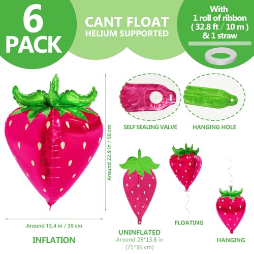Image of 4D Lovely Pink Strawberry Foil Balloon Cute Fruit Balloons For Birthday Baby Shower Wedding Party Decoration Supplies