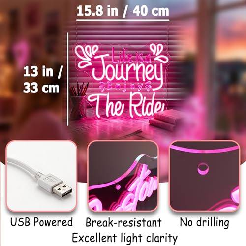 Image of Pink Neon Sign Led Neon Lights Signs for Wall Decor USB Powered Led Signs for Room Decoration-Life is a Journey Enjoy The Ride