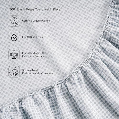 Image of 100% Organic Cotton King Fitted Sheet, 3-Piece Set (1 Fitted Sheet, 2 Pillowcases), Percale Weave, Cotton Fitted Sheet, Ultra Soft, Breathable, GOTS Certified, Fits Mattress Upto 15 inch Deep - Polka Dot