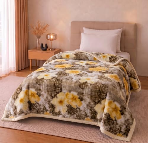 Image of VAS COLLECTIONS 280 GSM Micromink Blanket, 2.5 Kg Premium Soft Warm Cozy Blanket, Plush Floral Printed Blanket for Single Bed, Ultra Soft Comfortable Bedding, 60 x 88 Inches (152 x 220 cm) - Ash Brown