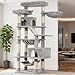 Heybly Kratzbaum, 180 cm Hoher Katzenturm für Wohnungskatzen mit 2 Plattformen, 2 Großen Schlafhäusern, 2 Hängematten, Korb und Kratzbrett, Großes Katzenmöbel mit Schlafplatz, Hellgrau HCT034W