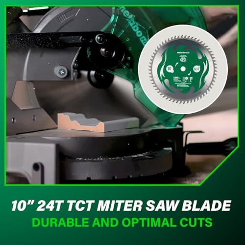 Metabo HPT 10-Inch Compound Miter Saw, 15-Amp Power Saw with Large 10-Inch Table, Precision Miter Angles, Single Bevel 0-45°, 24T TCT Blade, Positive Stops, Lightweight Design, C10FCGS
