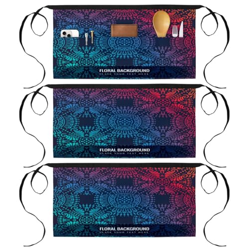 Demi-tablier de cuisine de luxe motif mandala, lot de 3 tabliers de chef professionnels