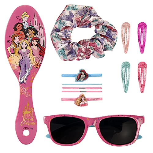 CERDÁ LIFE'S LITTLE MOMENTS 12pc Girls Kids Sunglasses Hair Accessories Comb Clips Bands Beauty Set including Carry Case (Disney Princess)