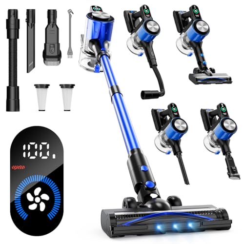 Aspiradora sin Cable Potente, Aspirador Escoba sin Cable 500W/52KPa/60Min con 3 Niveles, Aspiradora Inalámbrica con Cepillo Anti-Enredo y Pantalla Táctil LCD, para Suelos/Alfombras/Pelo de Animales