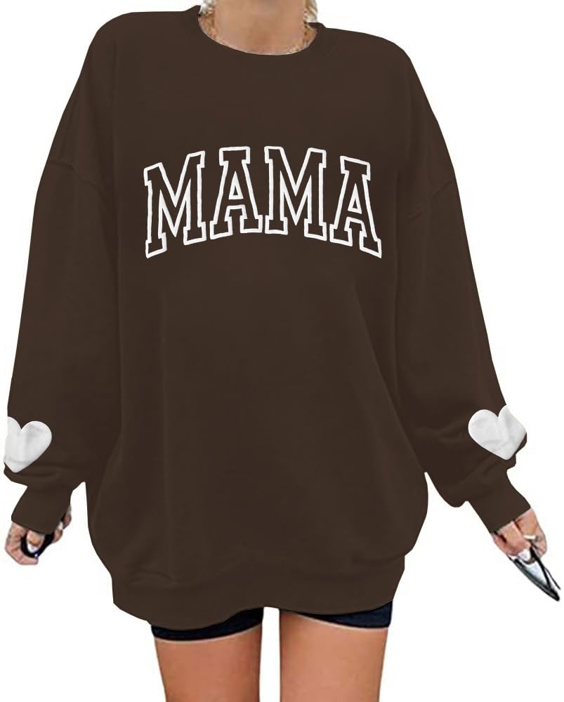 Oversized Mama Sweatshirt for Women Mom Letter Print Pullover Tops Casual Crewneck Long Sleeve Shirt