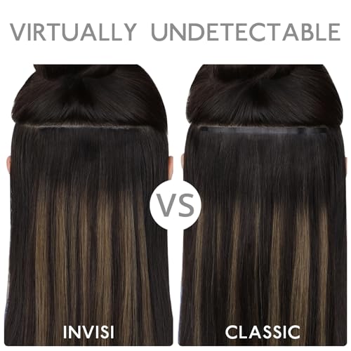 Image of WENNALIFE Invisi Edge & Classic Seamless Clip in Hair Extensions Real Human Hair, 18 Inch 130 7pcs Ash Blonde Highlighted Platinum Blonde Hair Extensions for Women Invisible Straight Injection Extensi