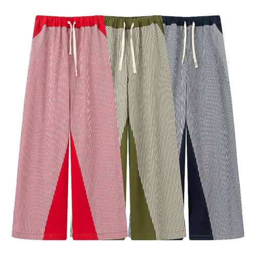 Striped Pants for Women Low Rise Patchwork Trousers Boho Wide Leg Baggy Drawstring Sweatpants Trendy 20253