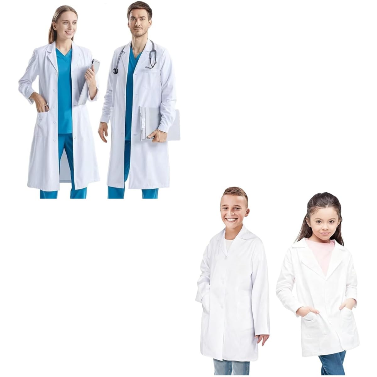 Blouse Blanche Enfant and Blouse Blanche Chimie | Blouse Blanche Eton Enfant Blouse Laboratoire Lycee pour Fille Garçon Enfant Manche Longue Blouse Medicale avec 3 Poche pour