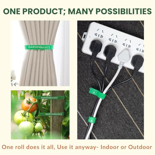 Image of Plant Ties; Reusable, Adjustable, Gentle Plants Supports for Effective Growing; Multi-Use Support Tie Tape for Gardening, Wire Organizer, Cable Management (1 MTR x 12 MM - 5 Roll) Green