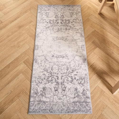 OHS Vintage Bedside Runner Rug Grey, Flat Rugs for Kitchen Bedroom Area Rugs Non Shedding Rustic Classical Rug Anti Slip Hallway Runner Comfy Small Rug, 50cm x 120cm - Cosy Home Interiors OHS Vintage Bedside Runner Rug Grey, Flat Rugs for Kitchen Bedroom Area Rugs Non Shedding Rustic Classical Rug Anti Slip Hallway Runner Comfy Small Rug, 50cm x 120cm - Image 2