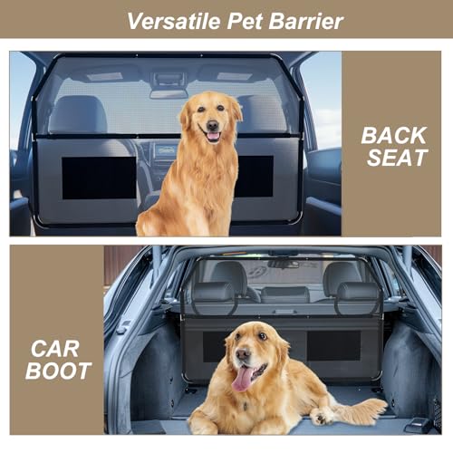 Hundegitter Auto, 127cm Breit Kofferraum Trenngitter für Rücksitz & Laderaum, Hundenetz Auto, Universal Kofferraum Trenngitter für Hunde, Metallrahmen, mit Durchsichtigem Maschennetz für LKW, SUV