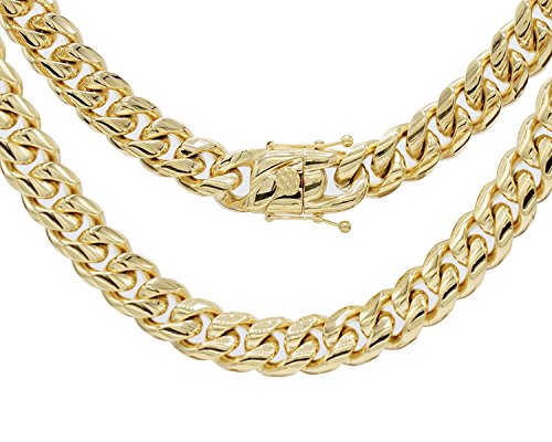 Hollywood Jewelry Miami Cuban Link Chain Or Bracelet - 24K Real Gold Plated Hip Hop Cuban Link Choker Solid Strong Clasp Chains Necklace For Mens Boys (28, Necklace (14Mm Wide)) #TOP4