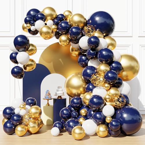Image of Blue and Gold Balloons Garland Arch Kit, Navy Blue and Gold Confetti Balloons for Class 2026 Graduation, Birthday, Retirement, Anniversary, Baby Shower Party Decorations
