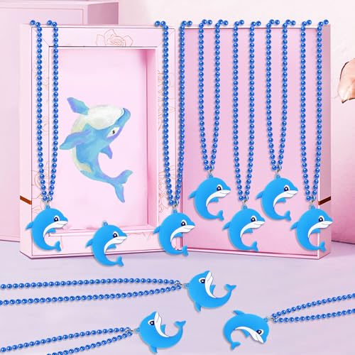 Image of 24 Pack Dolphin Necklace Party Favors for Sea World Themed Baby Shower, Birthday Party Goodie Bag Fillers,School Carnival Rewards, Photography Props, Home Decorations, Classroom Prize
