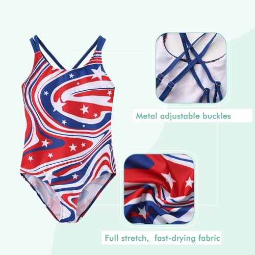 Image of Moon Tree Girls One Piece Swimsuits, Adjustable Double Straps Bathing Suits for Kids Girls Hawaiian Swimwear 3-16 Years