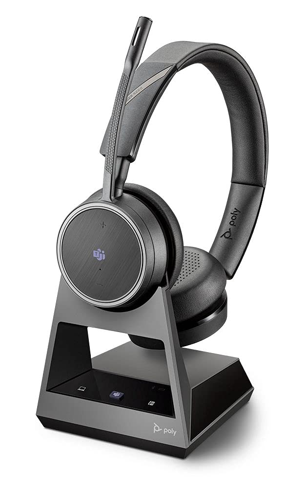 Poly Voyager 4220 Office Bluetooth Stereo Headset, USB-A Plug on Base, SoundGuard, Microphone Arm, Dynamic Mute Function, Skype for Business, Microsoft Teams, Black