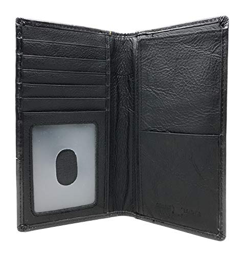 Western Tooled Genuine Leather Cowhide Cow fur longhorn Men's Long Bifold Wallet in 2 colors (Black)2