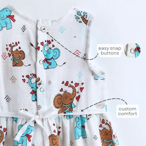 Image of The Boo Boo Club Girls Cotton Muslin Printed Dress | Short Sleeve Knee-Length Summer Girls Frock | Soft Breathable