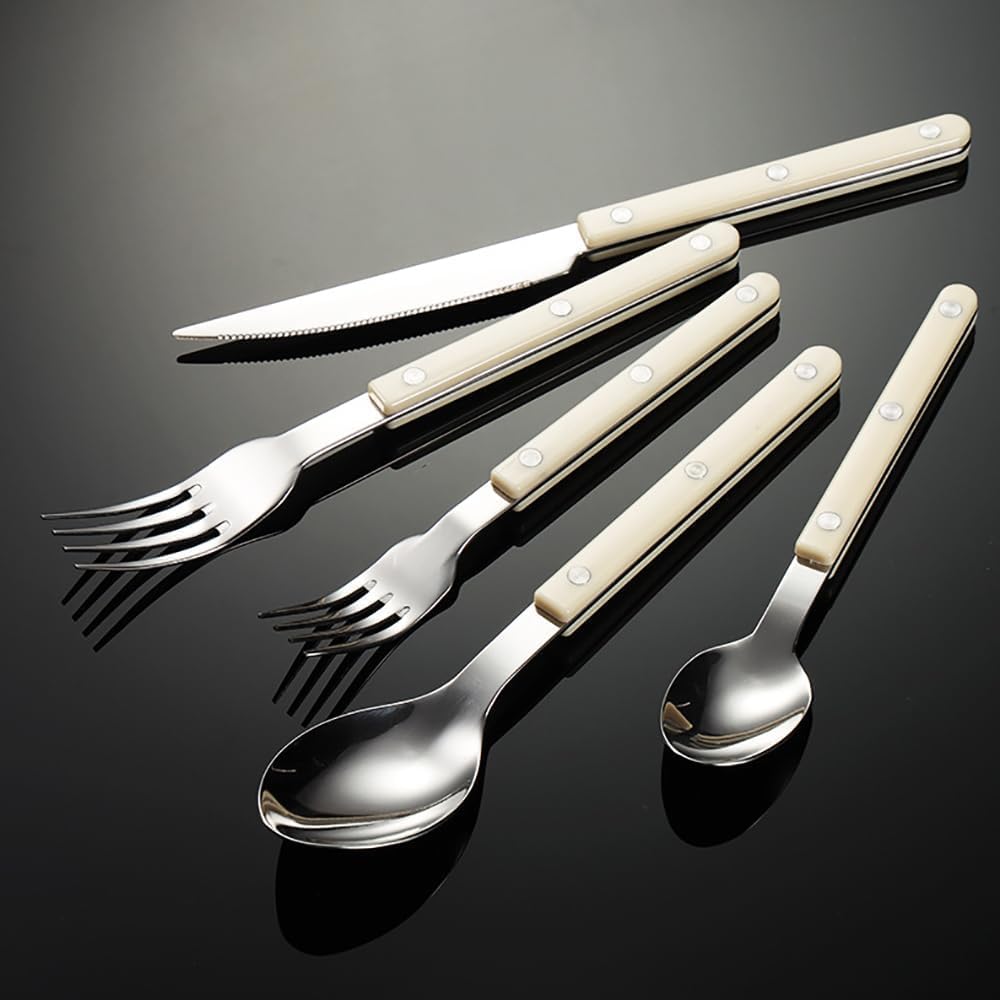20-teiliges Besteckset Für 4 Personen, Edelstahl 18/10 Mit Weißen Griffen, Hochglanzpoliert, Langlebig, Für Küche, Restaurant, Hochzeit, Feiertage Und Partys