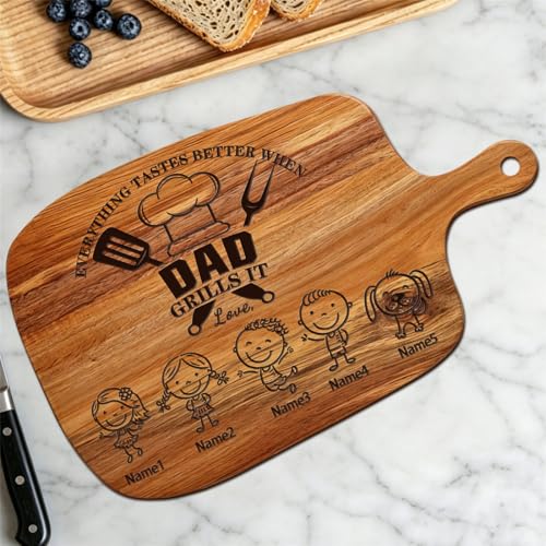 Tabla de Cortar Personalizada para Papá o Abuelo: 'Todo Sabe Mejor Cuando Papá o Abuelo Asa', Tabla de Madera para Cocina, Regalo para Día del Padre, Cumpleaños o Navidad (S 02) miniatura 4
