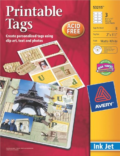Avery 53215 Ink Jet Printable Tags , 8.5 X 11-Inch with CD, MAtte White, Pack of 3