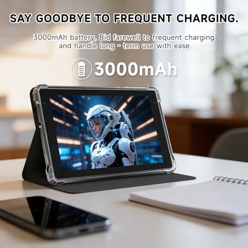 Image of WUIUHOU 7 inch Android 14 Tablet, Tablet' with Case, 8GB RAM (3GB+5GB Extended) & 32GB ROM, 3000mAh Battery, Dual Camera, 2.4G /5G WiFi 6 tab - Portable Mini Tablet for Work, Study (Black)