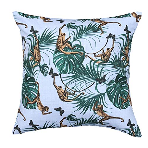 Clara Housse de coussin d'extérieur tropicale résistante à l'eau avec imprimé animal de la jungle et des feuilles de palmier et de la forêt tropicale (singe)