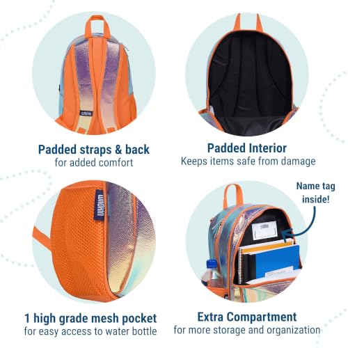 Image of Wildkin 15 Inch Backpack for Boys /Girls, Orange Shimmer | Ages 5-10, padded straps, side water bottle pocket - coordinates with matching Wildkin lunch boxes