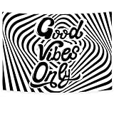 Black and White Good Vibes Only Tapestry Wall Hanging, Swirl Abstrat Aesthetic Bedroom Wall Tapestries, Trippy Psychedelic Hippie Tapestry Wall Art Decor for Home Living Room Dorm