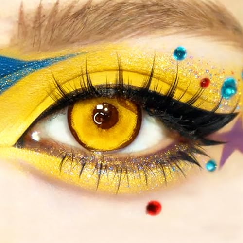 NVIDRLENS Lentilles de Contact Ambre Miel Cosplay I sans correction - 14.5mm - Lot de 6 - Hydratation 50% + Outils portables(-1.00 Dioptrien)