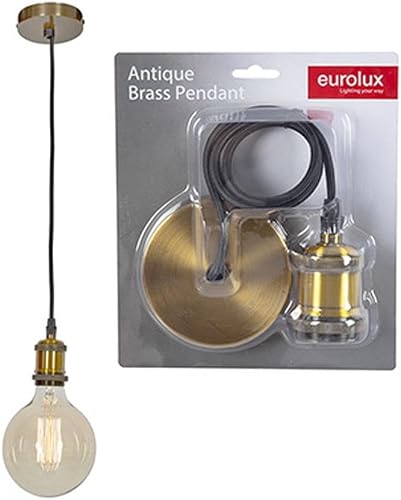 Eurolux Pendant Aluminium E27 CE Lampholder without Globe - Antique Brass