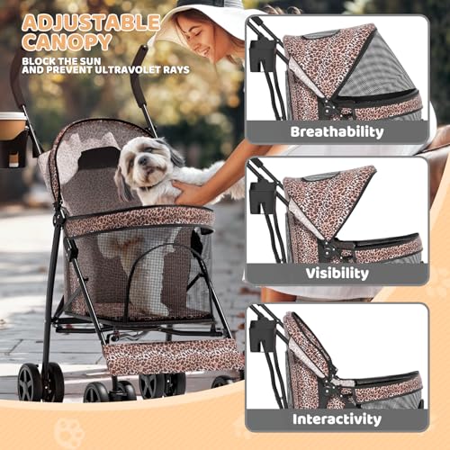 Image of Magshion Compact Fold Pet Travel Stroller for Small Dogs Cats, Leopard