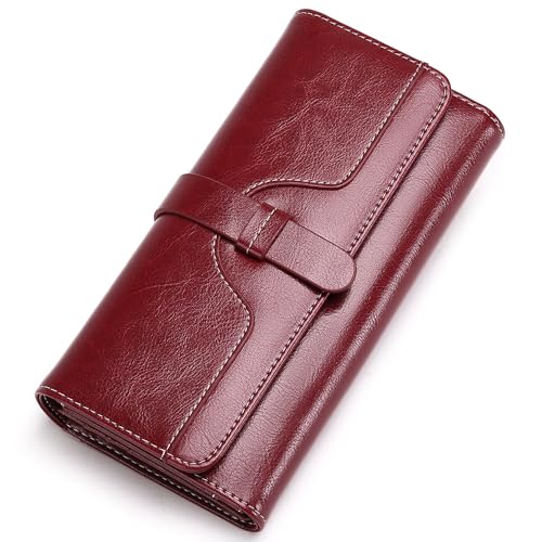 SENDEFN Wallets for Women Leather with RFID Blocking Trifold Credit Card Holder with ID Window Wallet