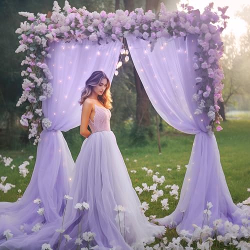 Cortina de tul morada 10x8ft con luces para fondo miniatura 7