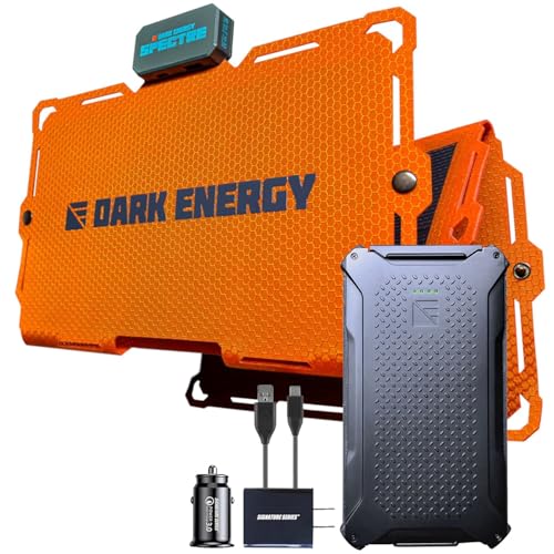 Dark Energy Poseidon Pro Indestructible Portable Charger with Spectre 18W Solar Panel | USB-A and USB-C Connectors, Ultra-Durable Armorflex, Ultra-Lite Flexible Panels | Hi-Vis Orange