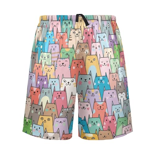 Colorful Cats Pattern Men's Pajama Pants Shorts Sleepwear Lounge Pajama Bottoms S-2XL