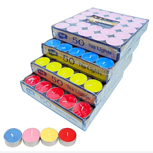Unscented Tea Lights Candles In Bulk 200 In 4 Colors, Smokeless And Long Lasting Paraffin Tea Candles Mini Tealight Candles For Home, Pool, Shabbat,Emergencies,Weddings And Birthday Party #TOP29