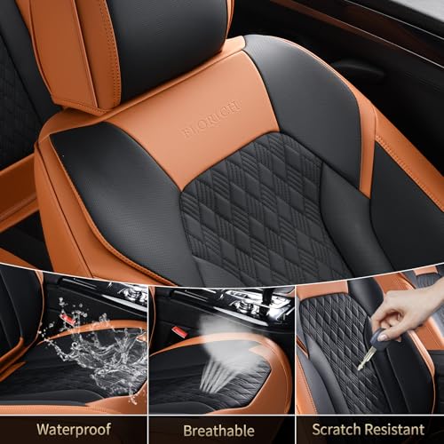 Image of FLORICH Seat Covers, Car Seat Covers Front Seats, Luxury Nappa Leather Seat Covers, Breathable and Waterproof Car Seat Protector 2 Seat, Automotive Seat Covers Universal for Most Cars-Brown&Black