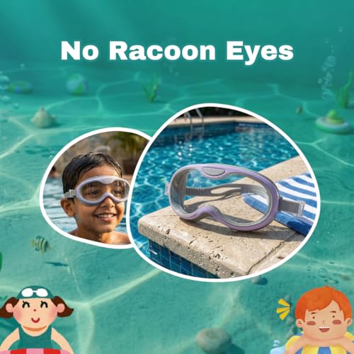 Image of BURNLAB Swimming Goggles for Kids, Clear Vision Pool Goggles for Boys & Girls, Easy Adjustable Strap (Purple)