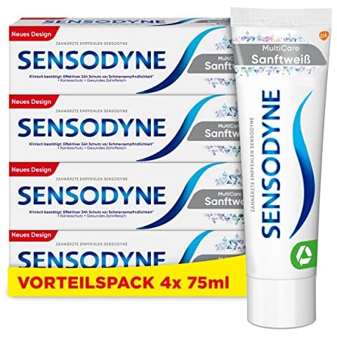 Sensodyne Sanftweiß, tägliche Zahnpasta mit Fluorid, bei schmerzempfindlichen Zähnen, 4 x 75ml Cover