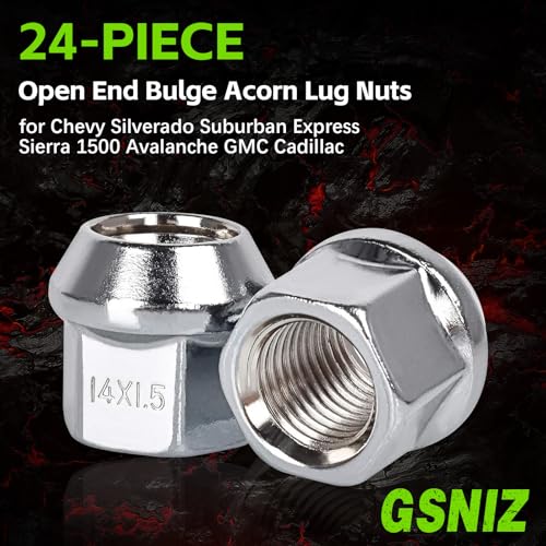 Image of 24PCS M14x1.5 Thread, Open End Bulge Acorn Style Wheel Lug Nuts, Conical 60 Degree Seat,for Chevrolet 1999-2017, Silverado 1500,1996-2017, Suburban 1500