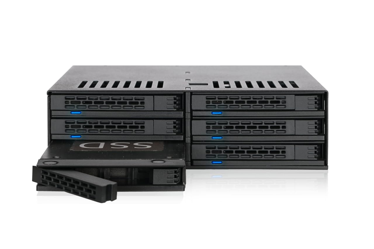 ICY DOCK ExpressCage MB326SP-1B Lot de 6 racks amovibles pour disque dur SATA/SAS 2,5" avec plateaux sans vis dans une baie 5,25"