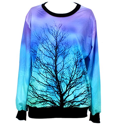 Thenice Women's Digital Print Pullovers Sweatershirts Moonlight Tree