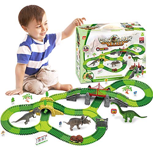VCOSTORE Dinosaur Track Toys, 269 Pcs Dinosaur Car Race Track Accessories to Create A Dinosaur World Road Race, Cool Dinosaur Vehicle Playset Toys for 3-5 Years Old Boys
