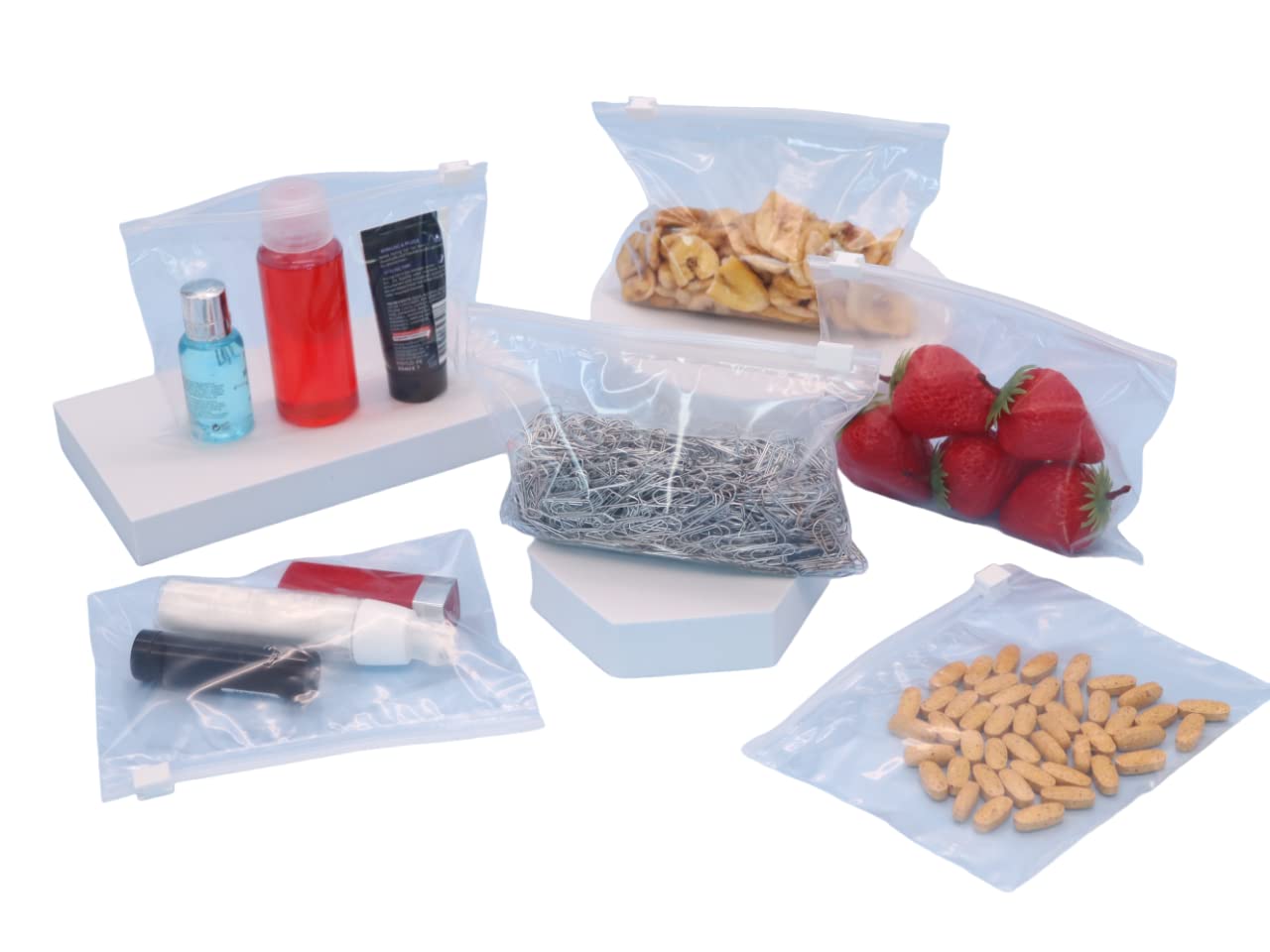 Lacers LDPE Bolsas transparentes con cierre deslizante de 60 µ, sin impresión, sostenibles, totalmente reciclables, bolsas de almacenamiento reutilizables para alimentos, joyas, cosméticos,